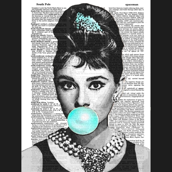 Handmade Other - Audrey Hepburn Bubblegum Dictionary Art Print